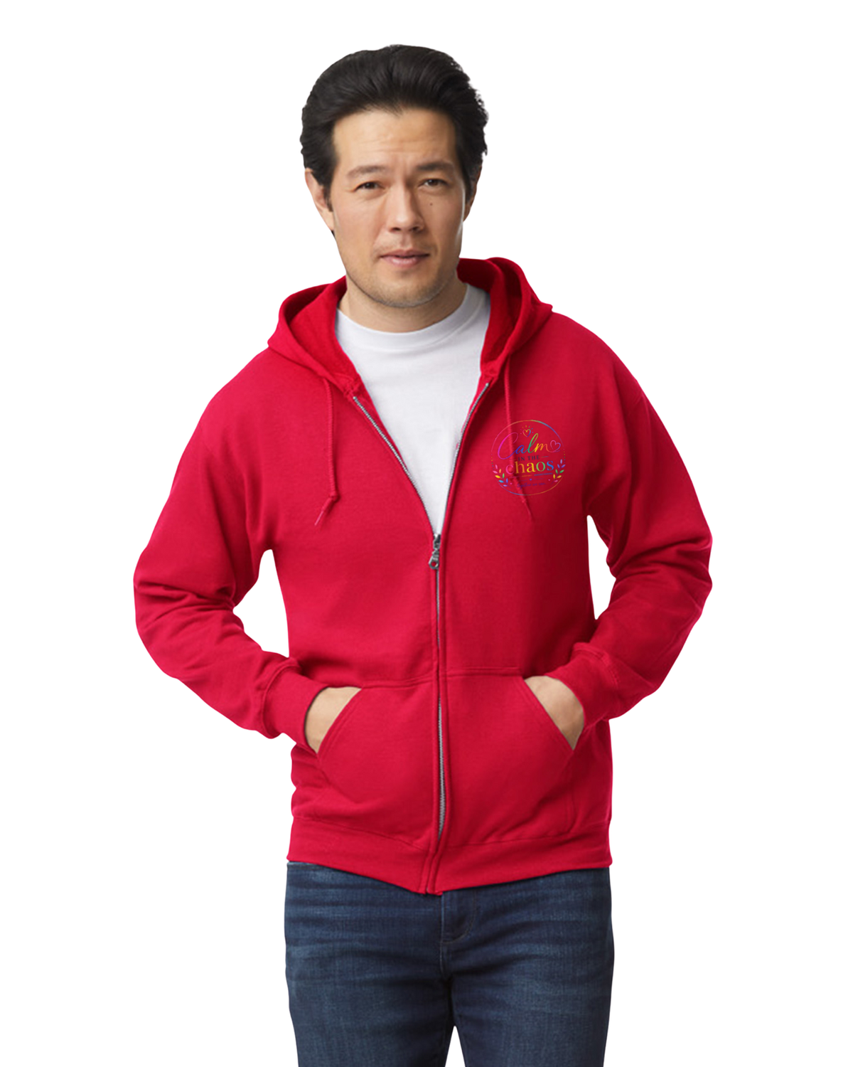 Red Calm in the Chaos Zip-Up Hoodie Adults